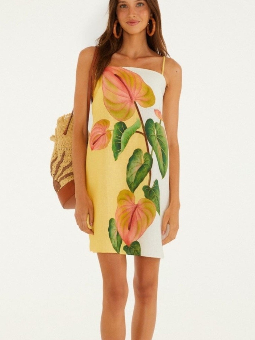 FARM Rio Yellow & Pink Tropical Slip Mini Dress